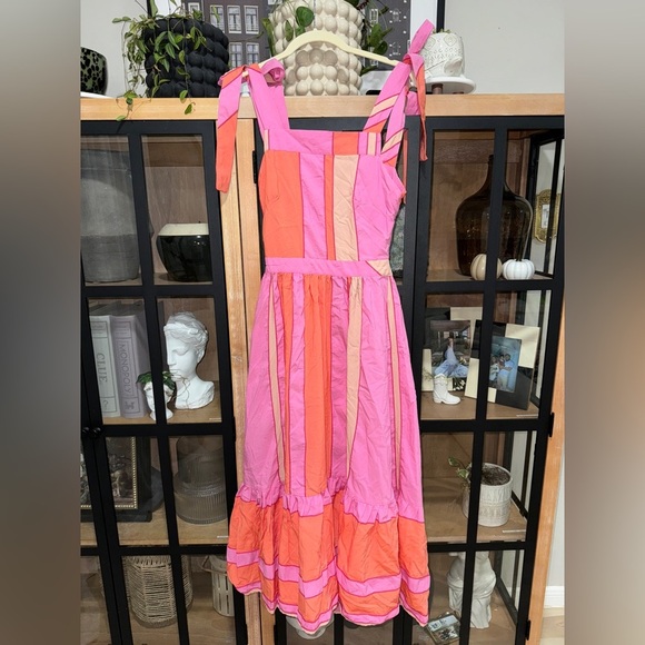 Animale maxi dress colorful open back nows tie straps square neck cutout midi - Picture 1 of 7